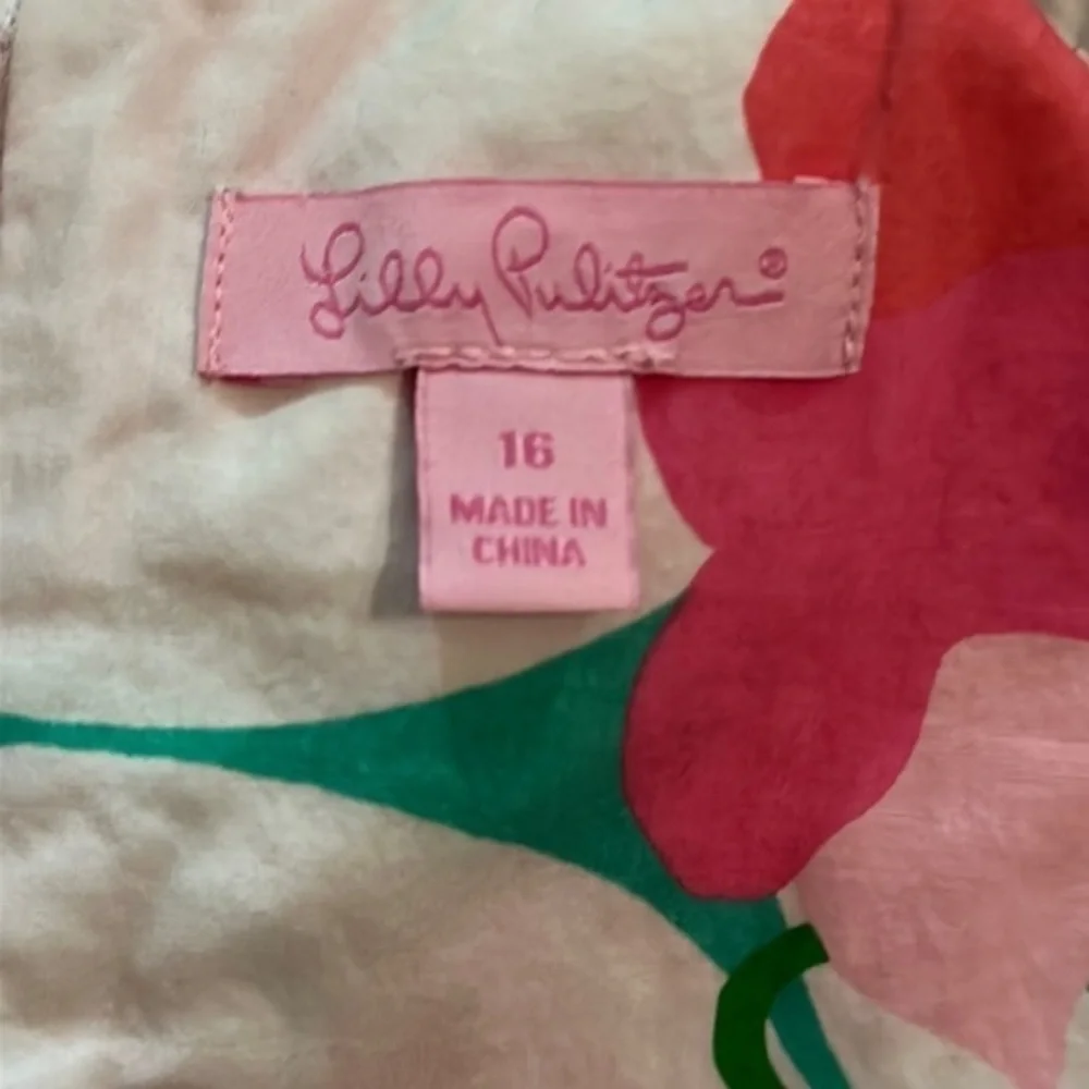 Lilly Pulitzer Girls Sleeveless Shift Dress 16 Altered Tucks White Pink Green